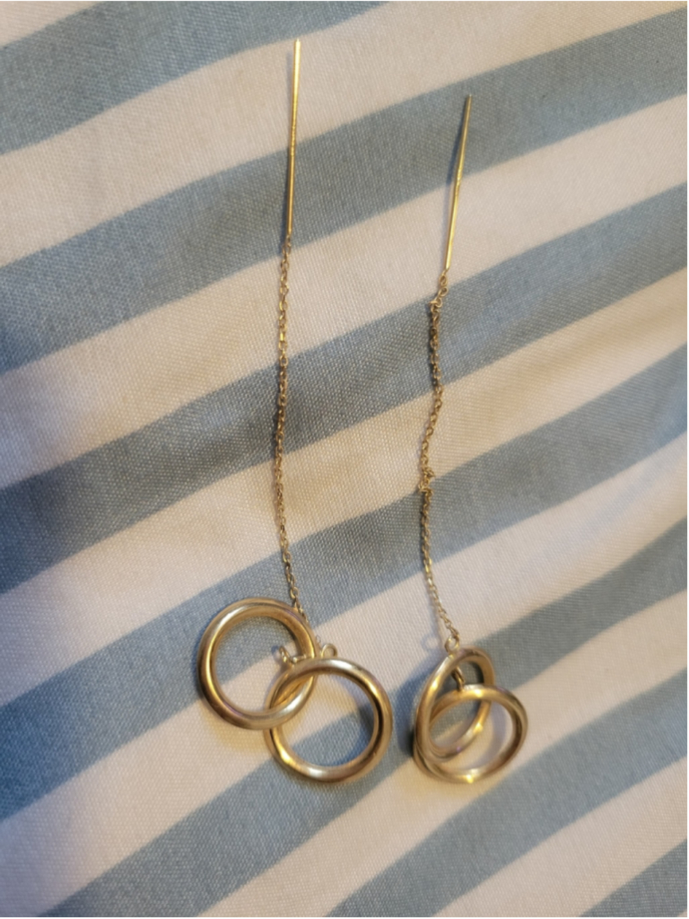 Gold Double Circle Drop Threader Earrings 14k JCM